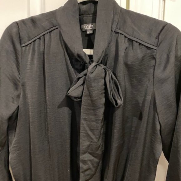 Like new LOFT Black silky tie-neck romper - Picture 2 of 2